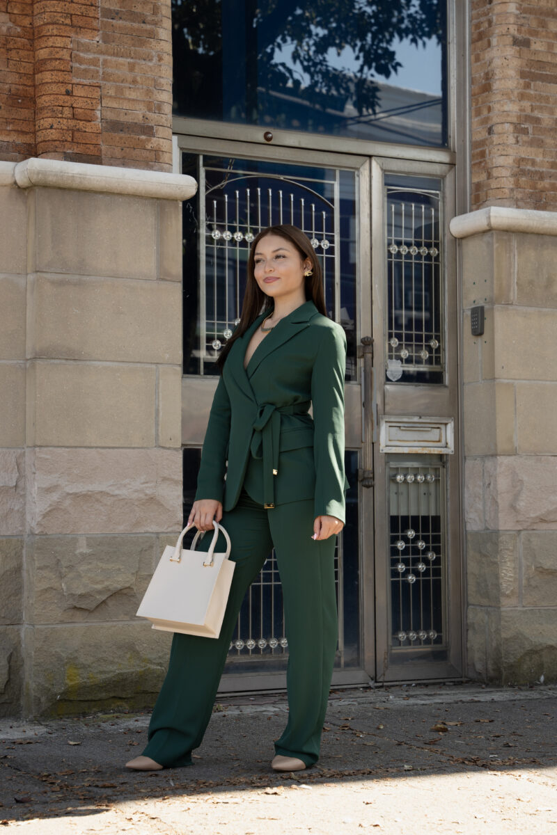 Dark Green Front Tie Blazer