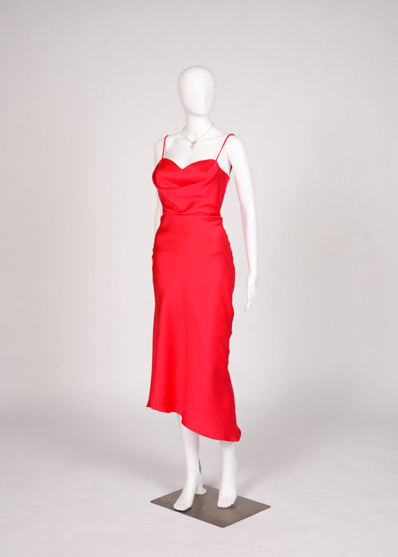 Asymmetrical Coral Satin Dress