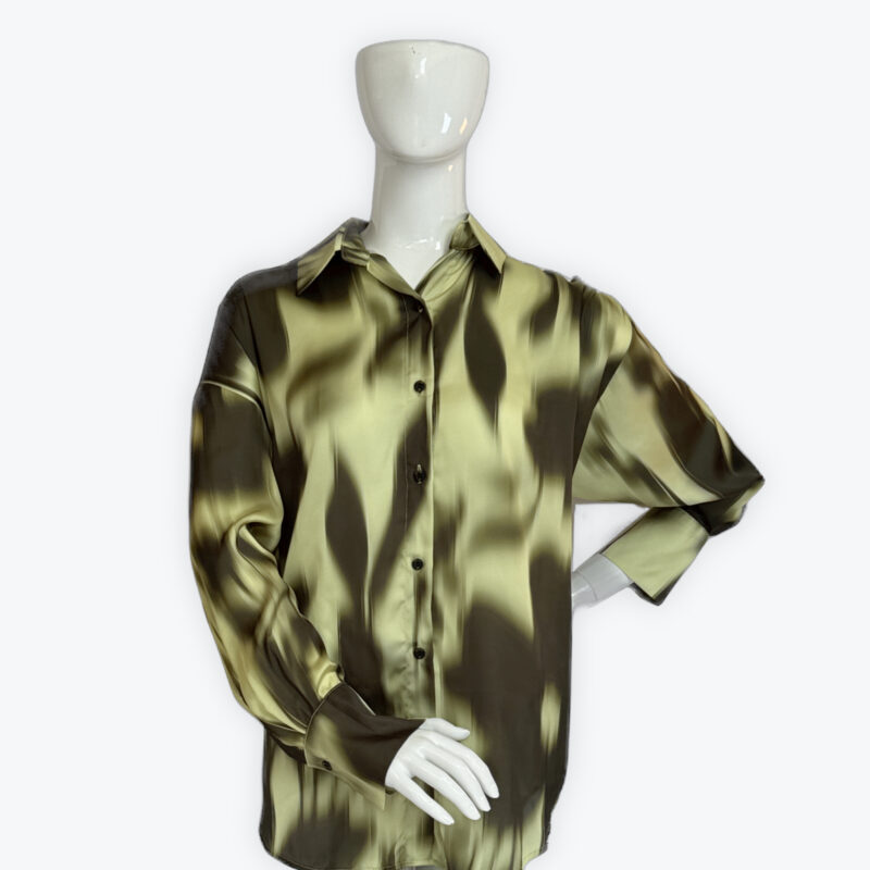 Green Blurred Long Sleeve Blouse