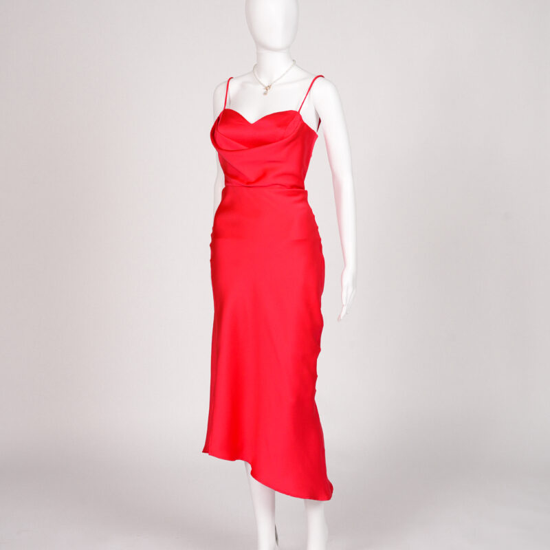 Asymmetrical Coral Satin Dress