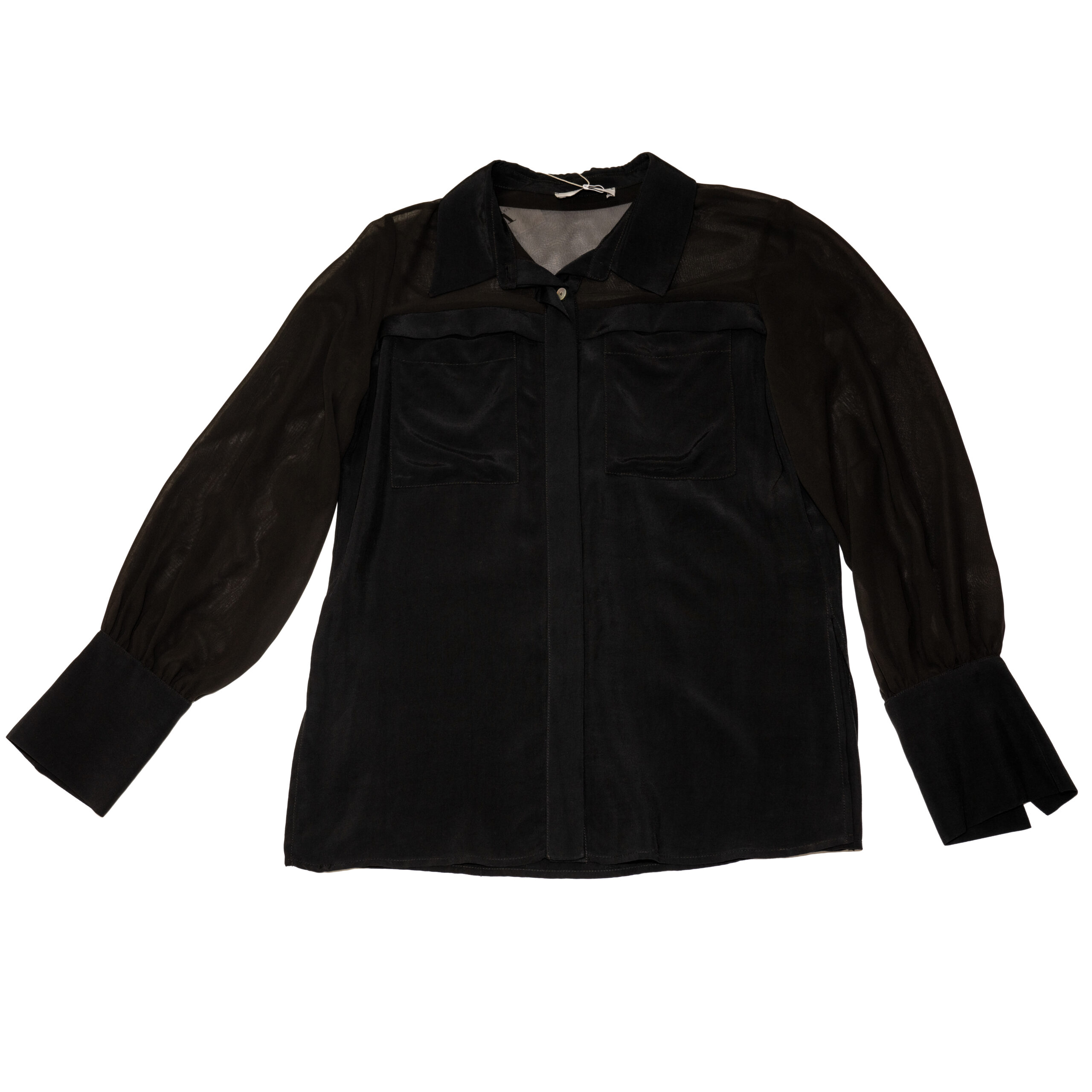 Black Button up Long Sleeve Mesh