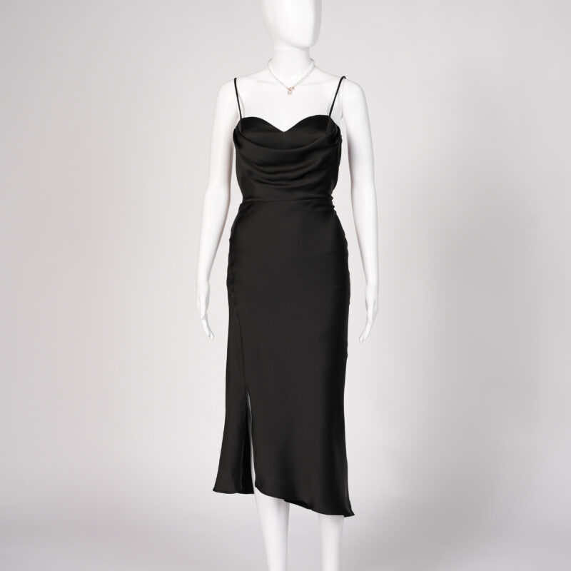 Asymmetrical Black Silk Dress