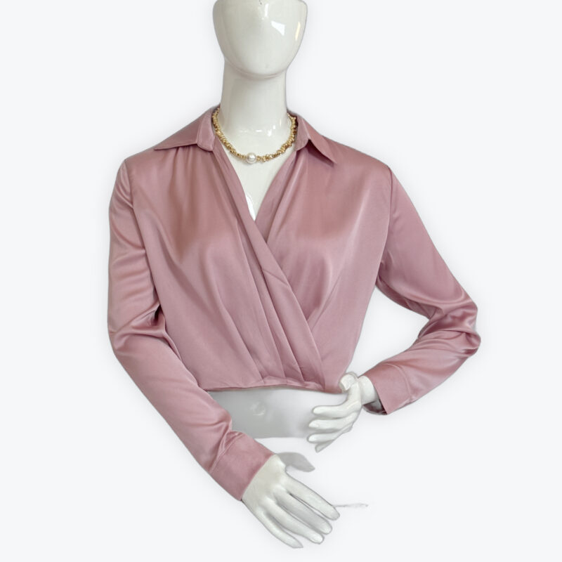 Draped Long Sleeve Cropped Blouse