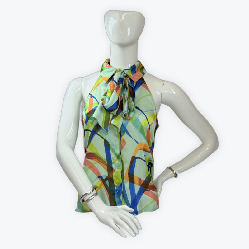 Sleeveless Halter Abstract Blouse